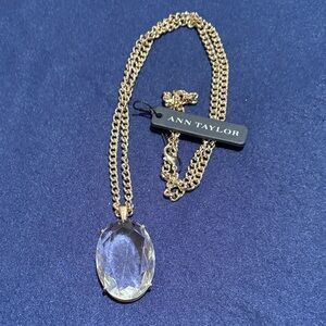Ann Taylor Gold-Tone Necklace with Clear Oval Pendant